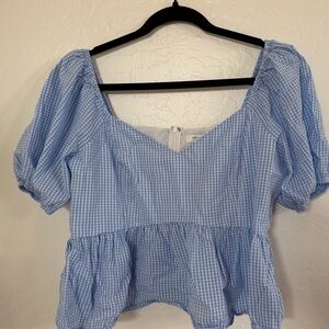 Vici Blue Gingham Puff Sleeve Top Size XL